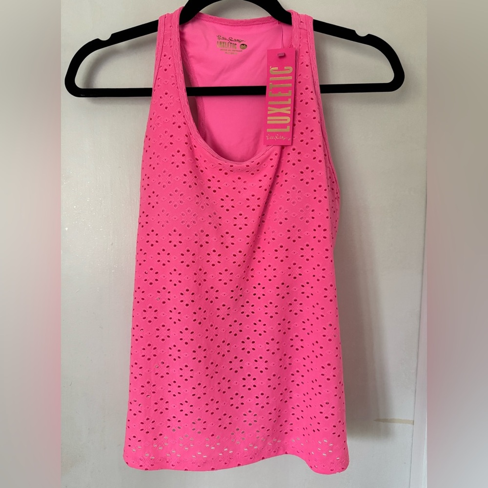 Lilly Pulitzer Asana Bra Tank Havana Pink Match Point Eyelet Top